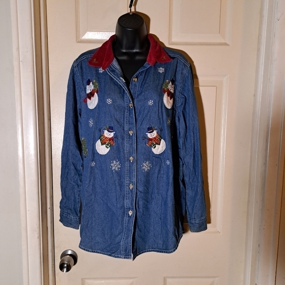 Bobbie brooks women snowman button Down shirt size small